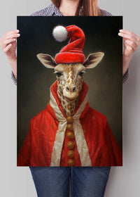 Christmas Giraffe Animal Portrait Print