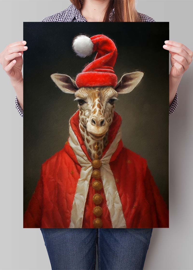 Christmas Giraffe Animal Portrait Print