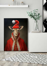 Christmas Giraffe Animal Portrait Print