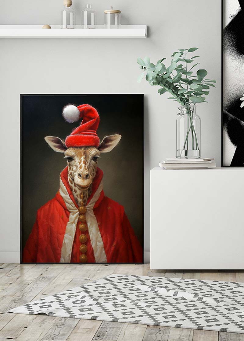 Christmas Giraffe Animal Portrait Print