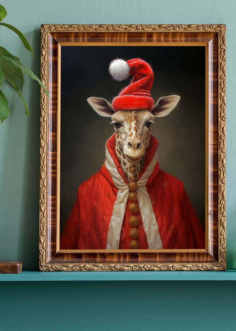 Christmas Giraffe Animal Portrait Print