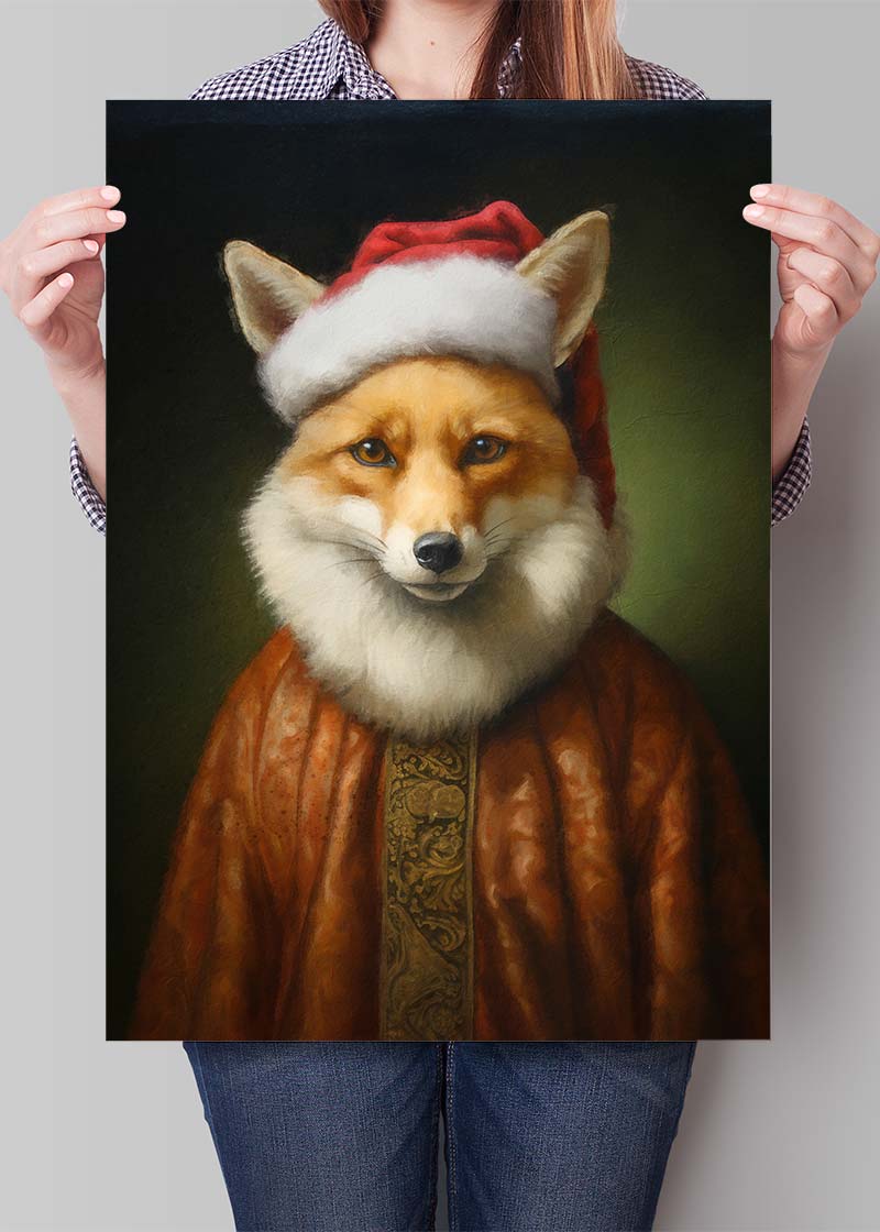 Christmas Fox Animal Portrait Print