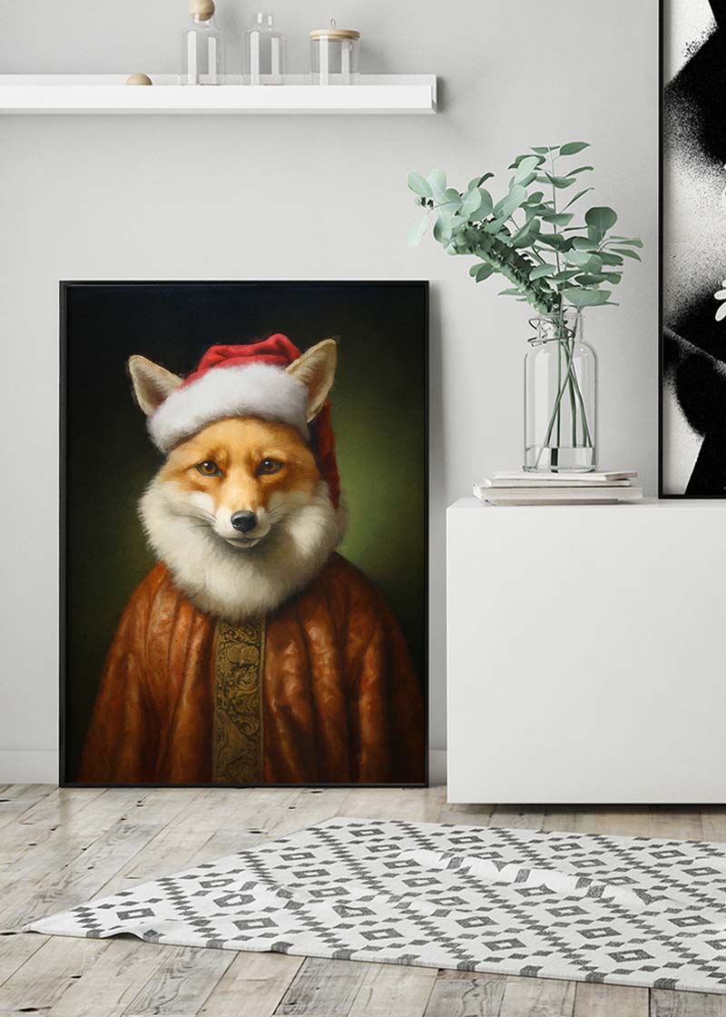 Christmas Fox Animal Portrait Print