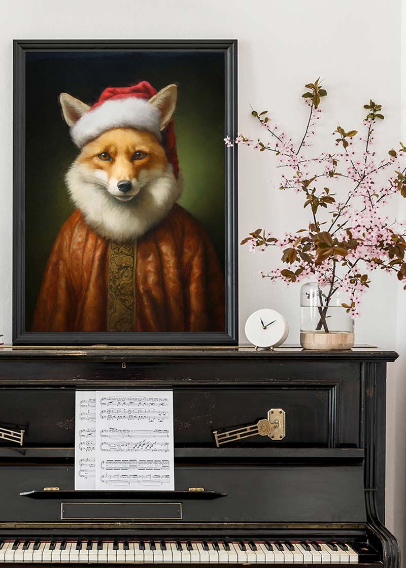 Christmas Fox Animal Portrait Print