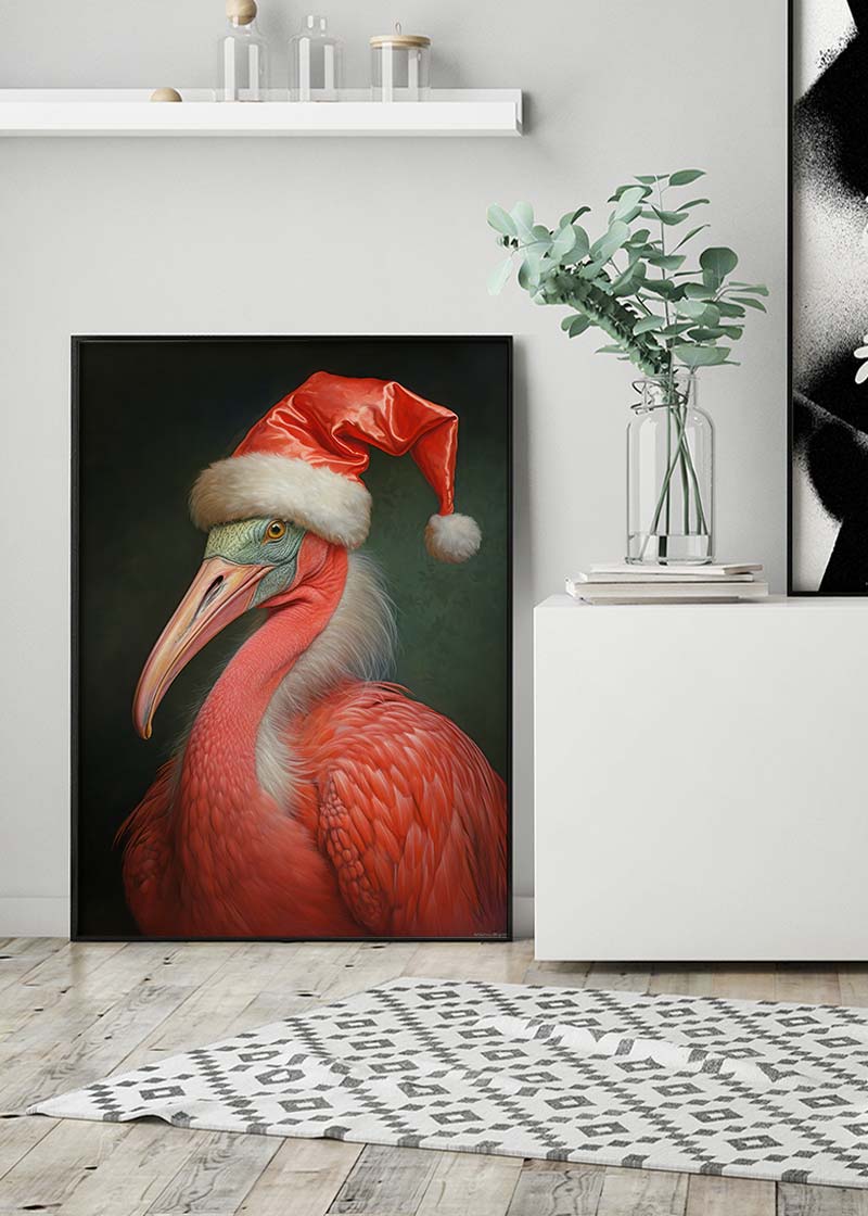 Christmas Flamingo Animal Portrait Print