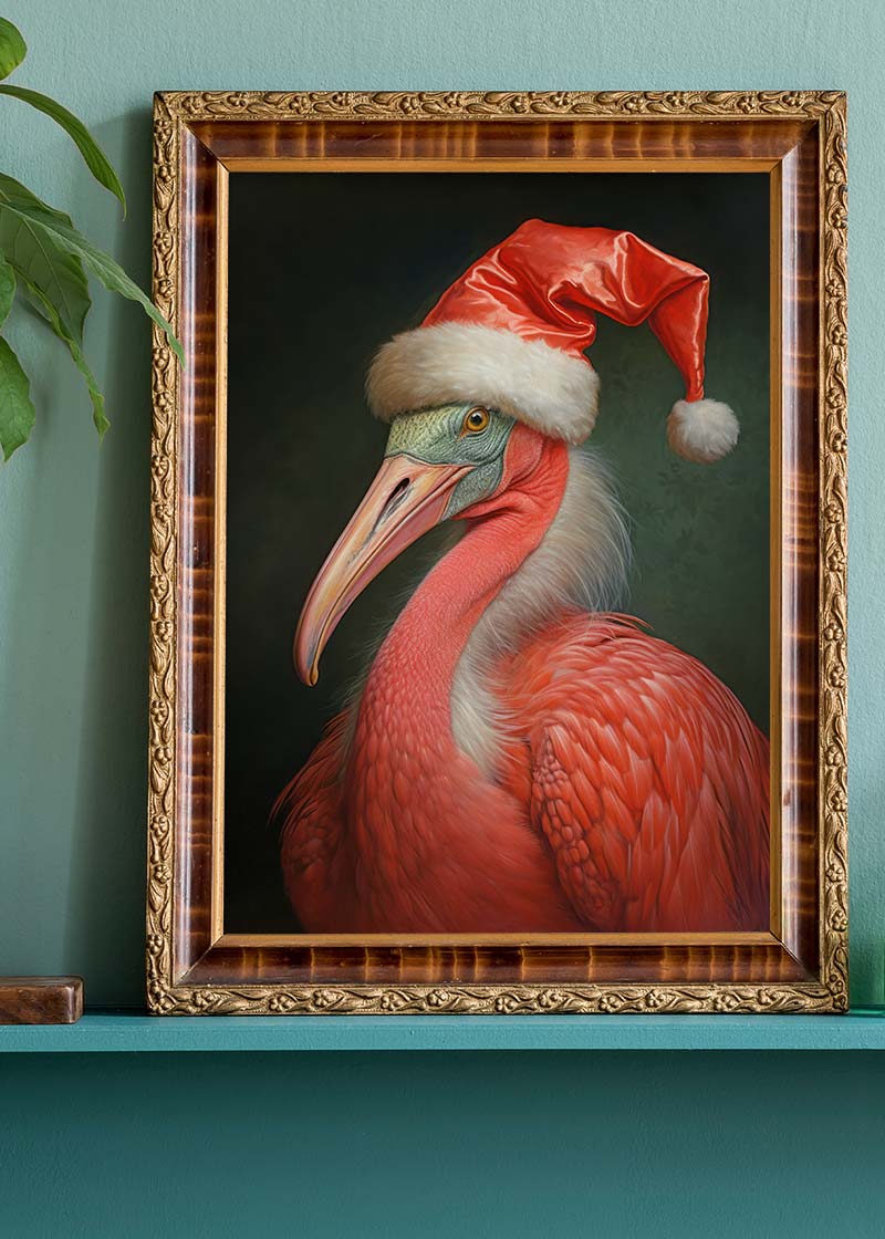 Christmas Flamingo Animal Portrait Print