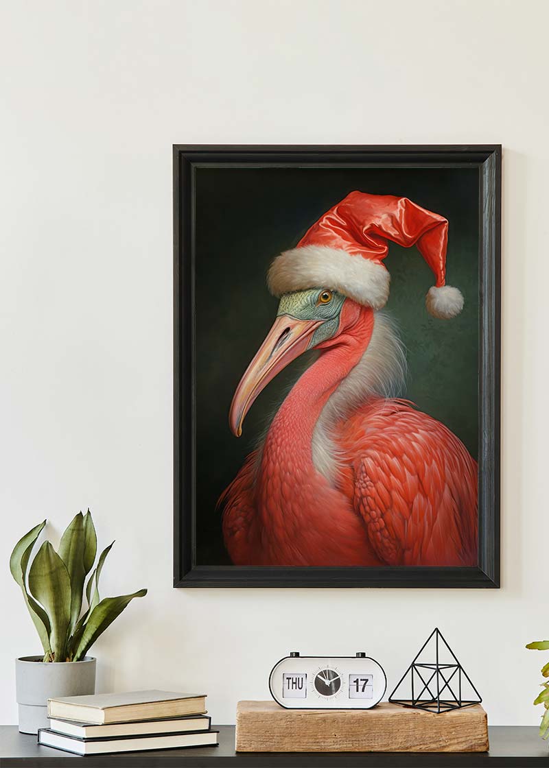 Christmas Flamingo Animal Portrait Print