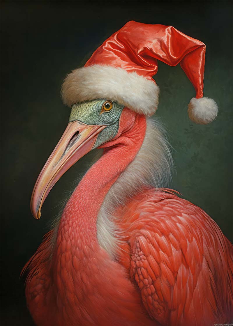 Christmas Flamingo Animal Portrait Print