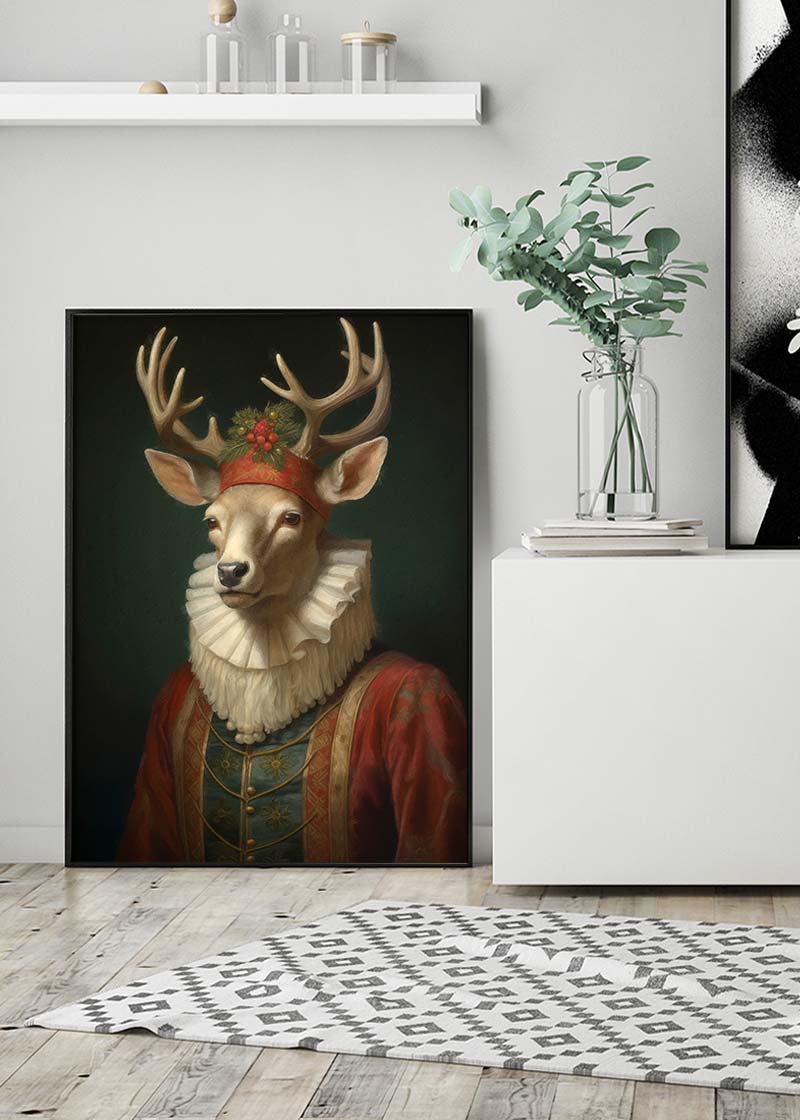 Christmas Reindeer Animal Portrait Print