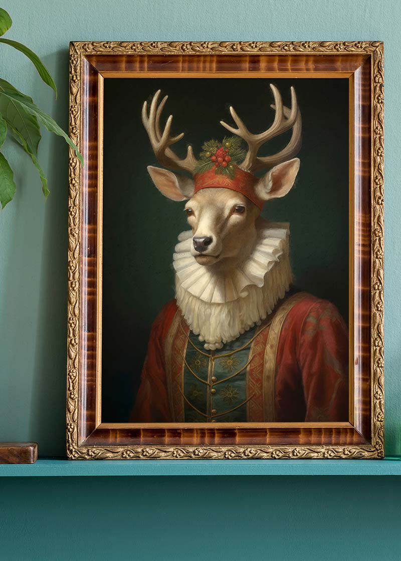 Christmas Reindeer Animal Portrait Print