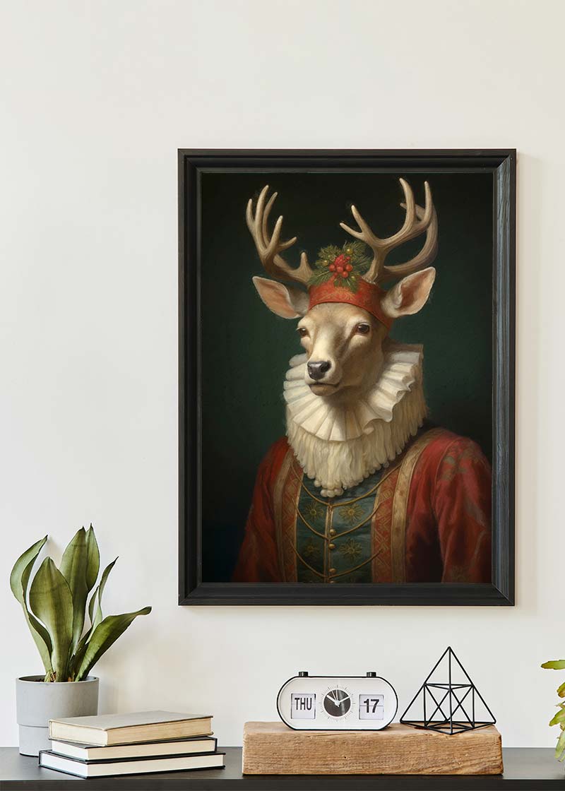 Christmas Reindeer Animal Portrait Print