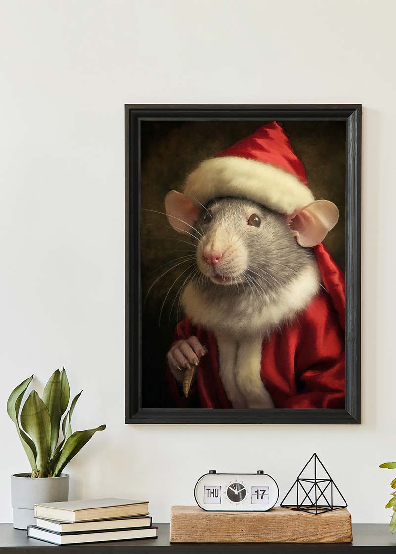 Christmas Rat Animal Portrait Print