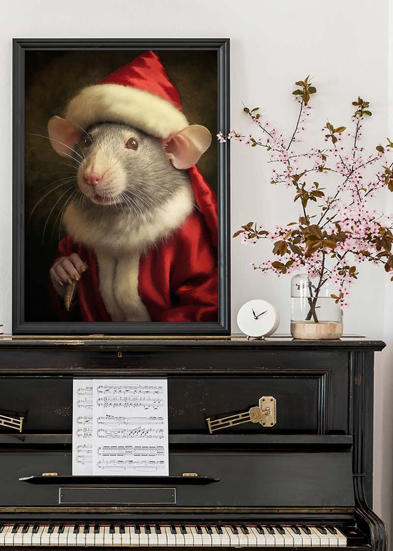 Christmas Rat Animal Portrait Print