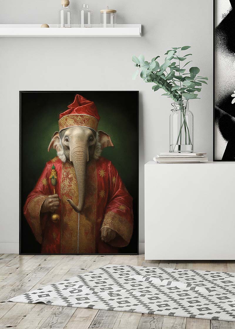 Christmas Elephant Animal Portrait Print