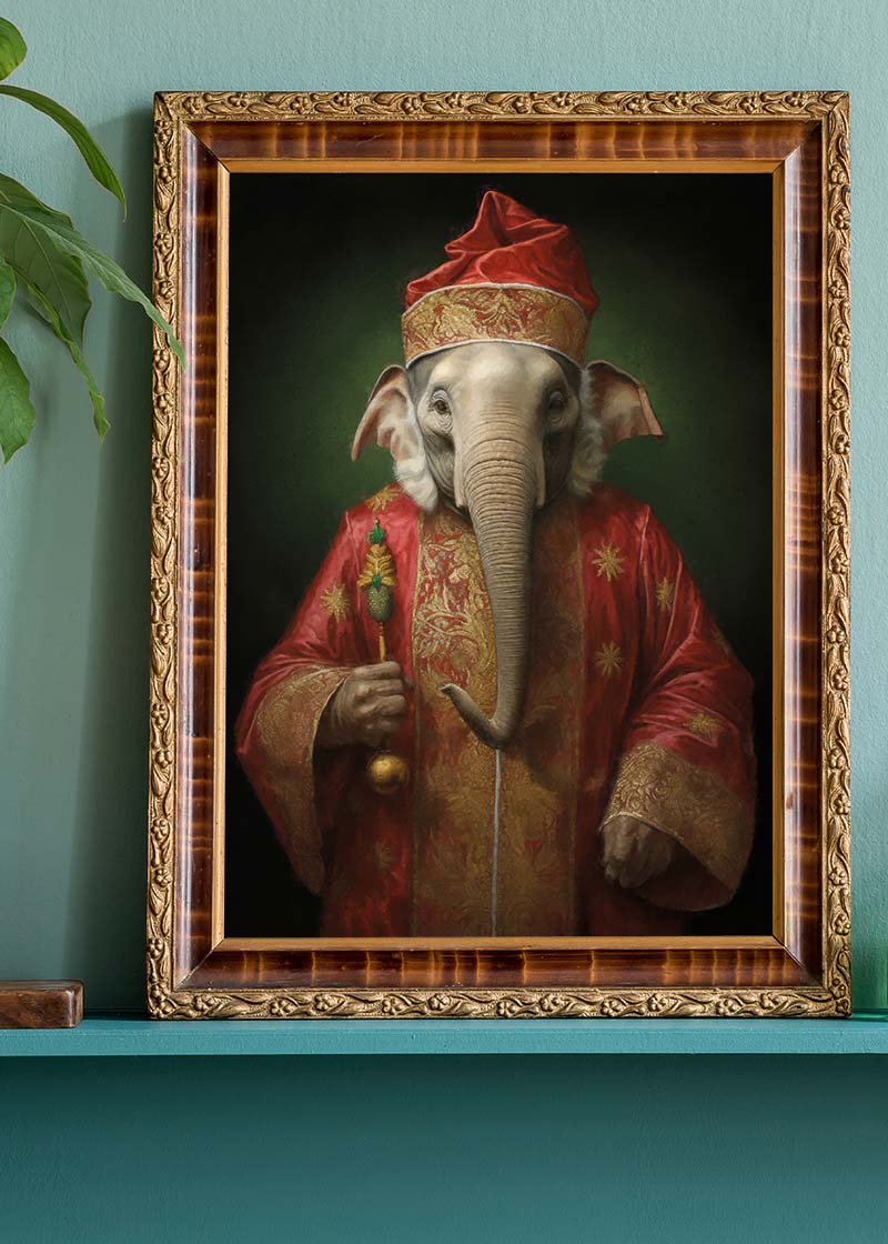Christmas Elephant Animal Portrait Print