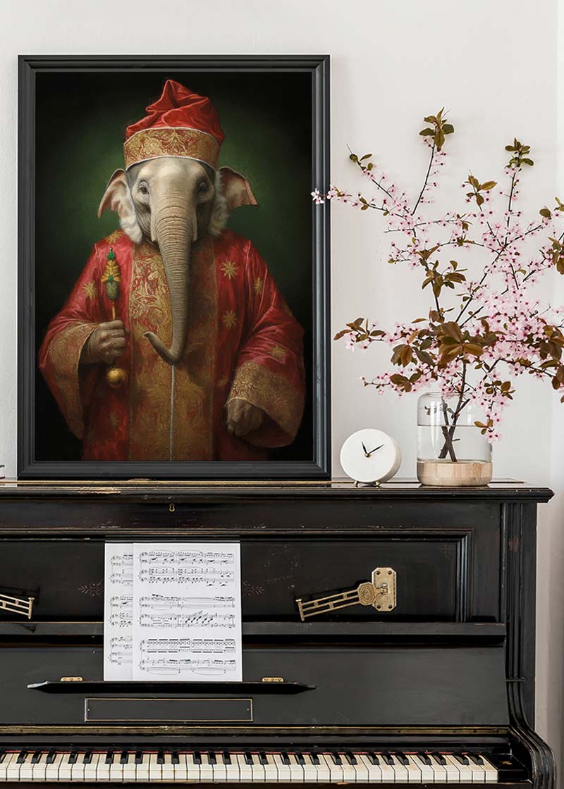 Christmas Elephant Animal Portrait Print