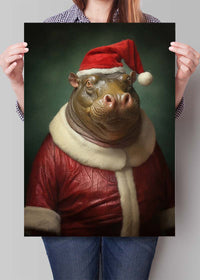 Christmas Hippo Animal Portrait Print