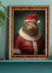 Christmas Hippo Animal Portrait Print