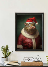Christmas Hippo Animal Portrait Print