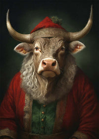 Christmas Bull Animal Portrait Print