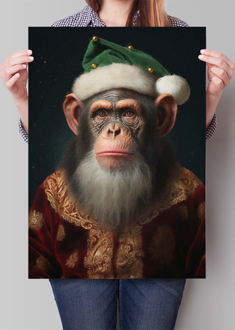 Christmas Chimp Animal Portrait Print