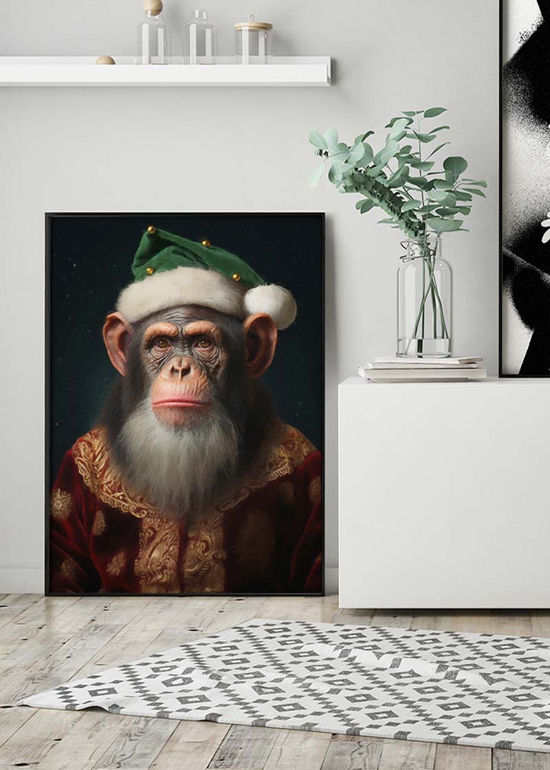 Christmas Chimp Animal Portrait Print