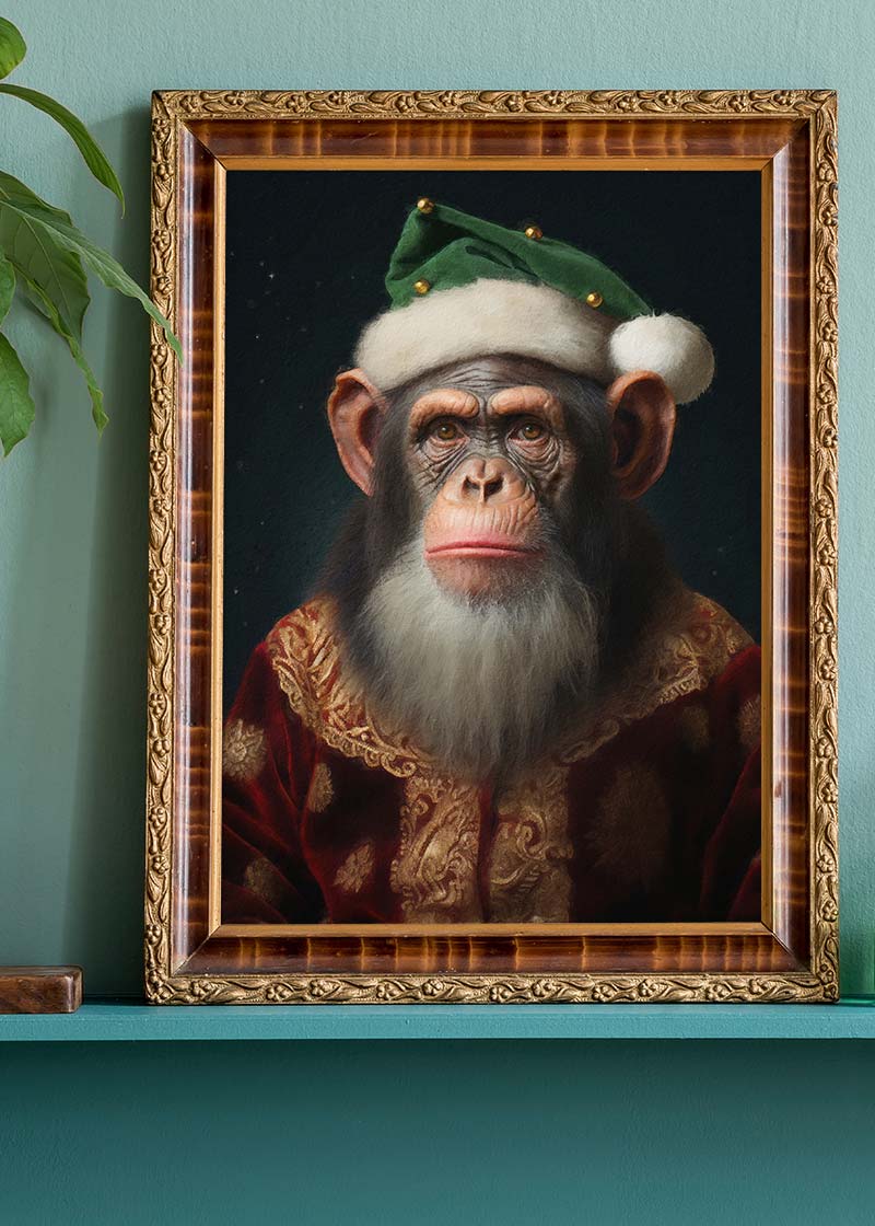 Christmas Chimp Animal Portrait Print