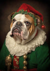Christmas Elf Bulldog Animal Portrait Print