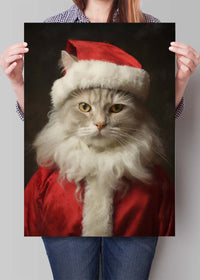 Christmas White Cat Animal Portrait Print