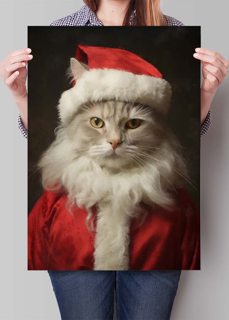 Christmas White Cat Animal Portrait Print