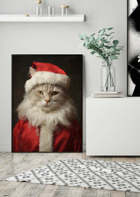 Christmas White Cat Animal Portrait Print