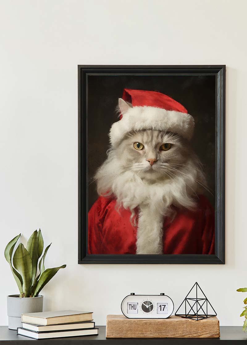 Christmas White Cat Animal Portrait Print