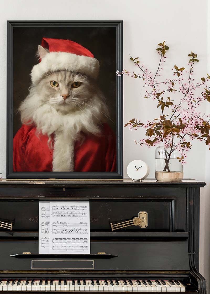 Christmas White Cat Animal Portrait Print