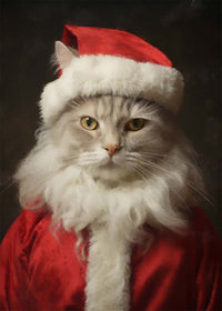 Christmas White Cat Animal Portrait Print