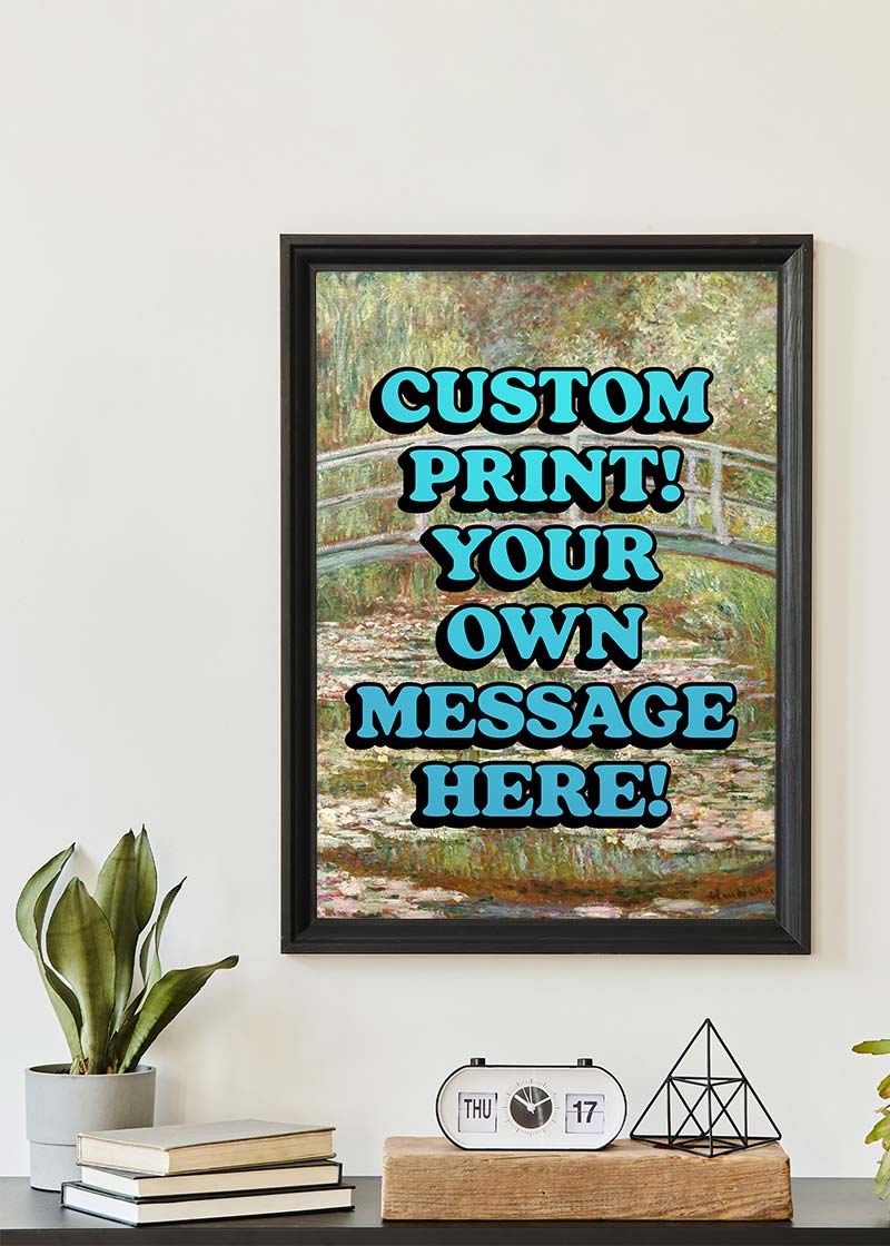 Custom Blue Bold Letters Monet Print