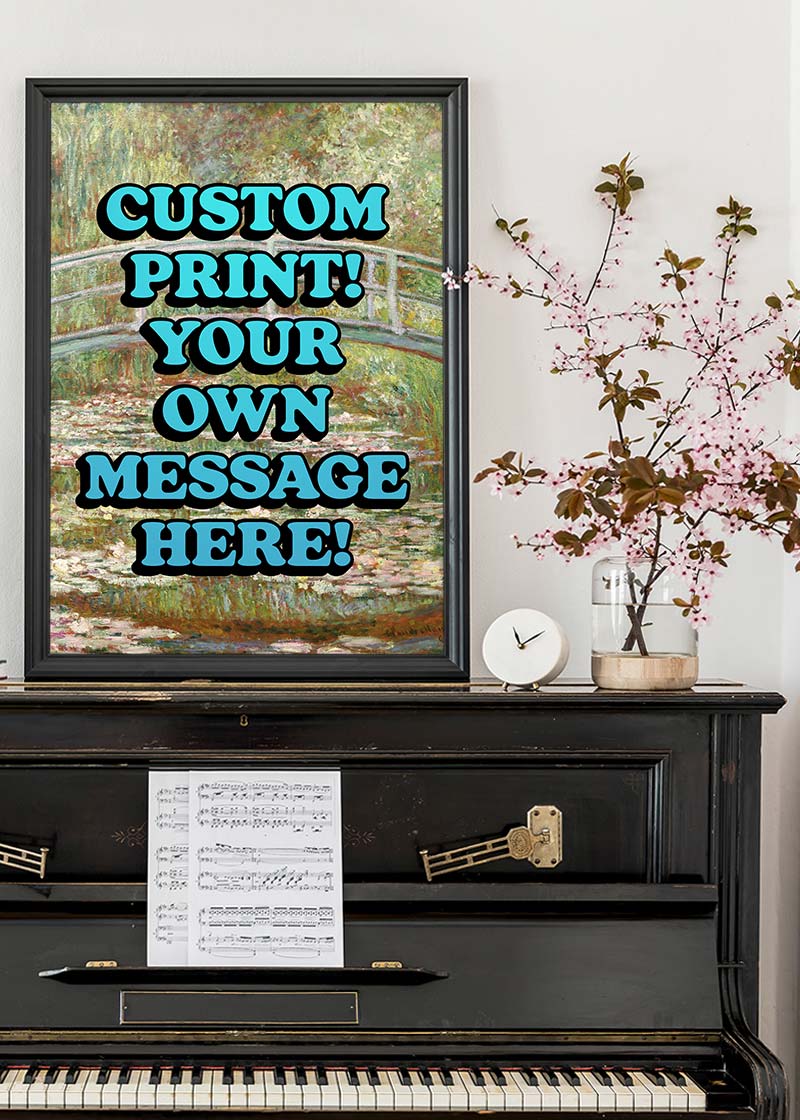 Custom Blue Bold Letters Monet Print