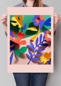 Painted Cutout Flowers Print Pink