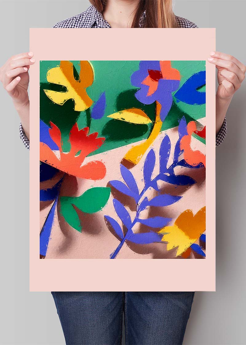 Painted Cutout Flowers Print Pink