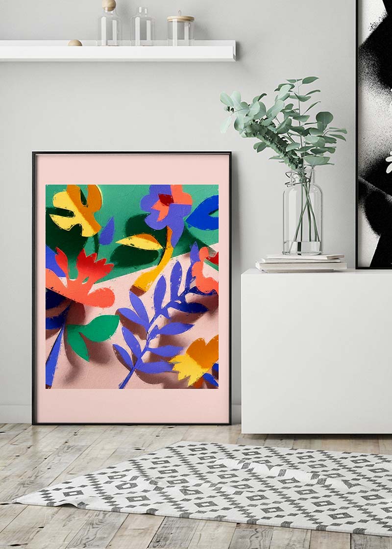Painted Cutout Flowers Print Pink