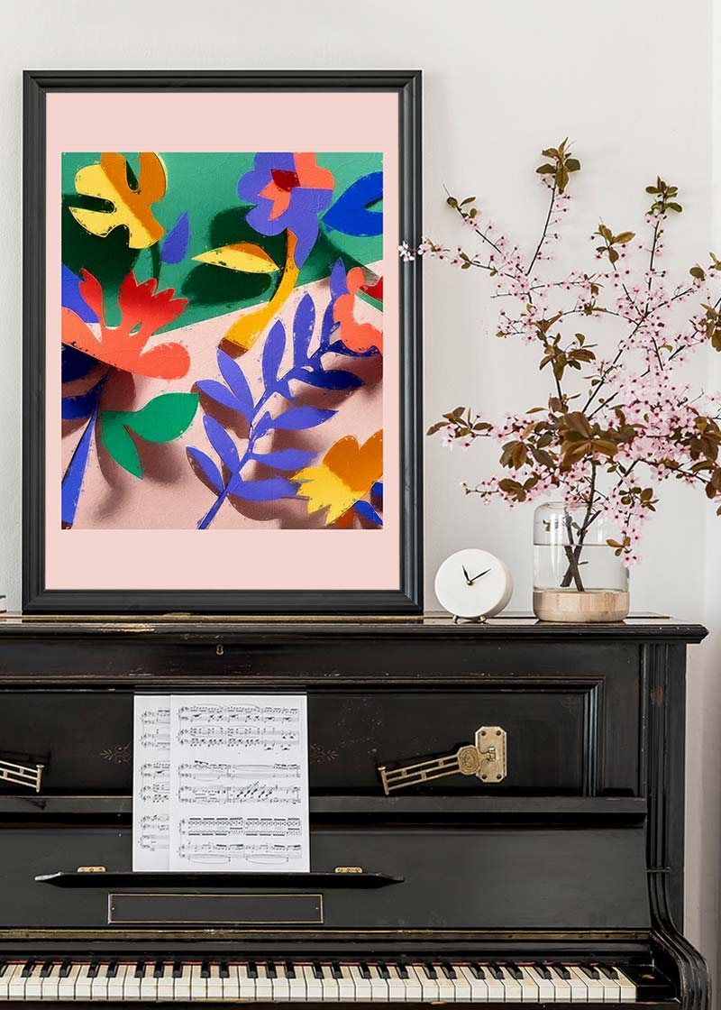 Painted Cutout Flowers Print Pink