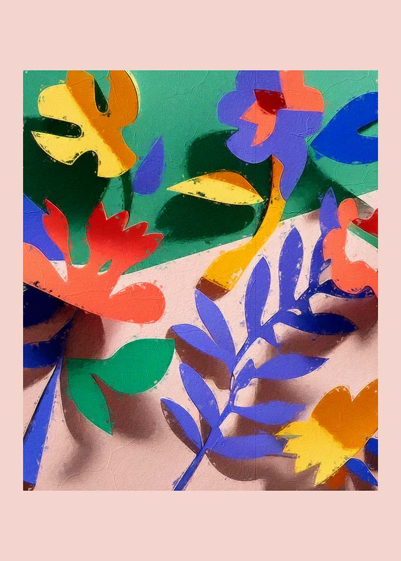 Painted Cutout Flowers Print Pink