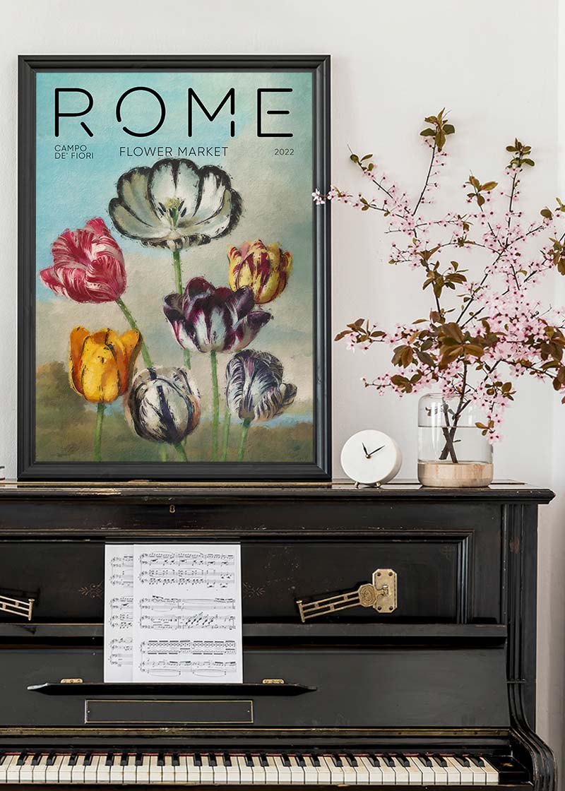 Rome Flower Market Painted Poster Print