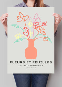Flowers And Leaves Line Art Vase Print