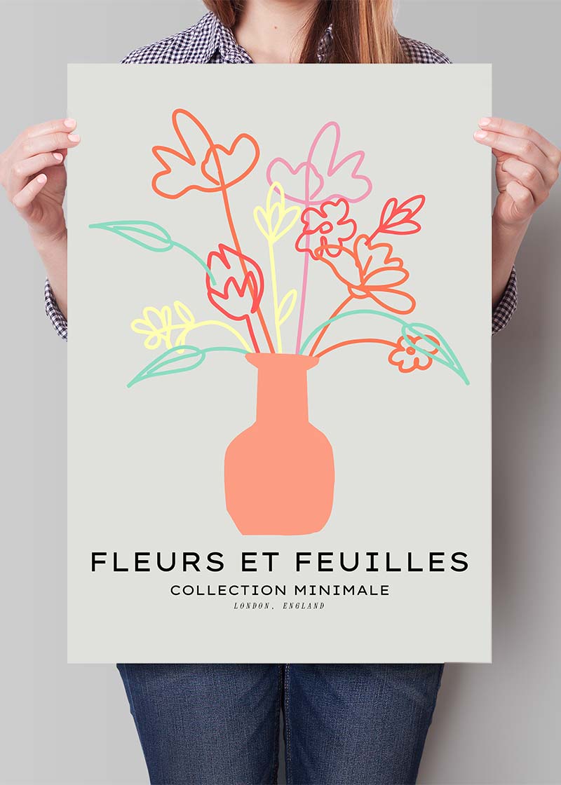 Flowers And Leaves Line Art Vase Print