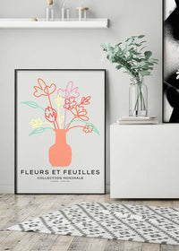 Flowers And Leaves Line Art Vase Print