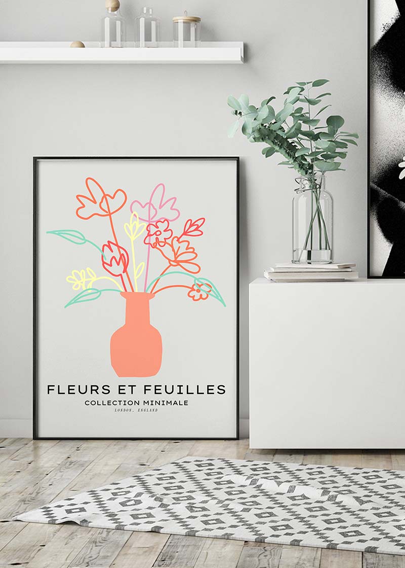 Flowers And Leaves Line Art Vase Print