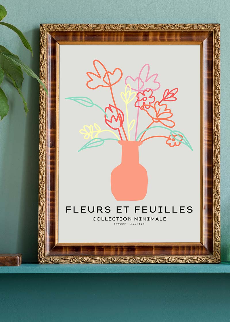 Flowers And Leaves Line Art Vase Print