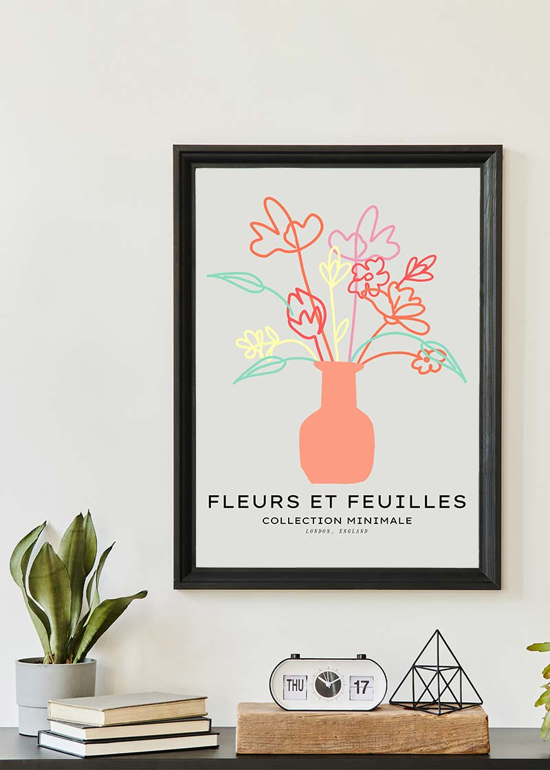 Flowers And Leaves Line Art Vase Print