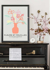 Flowers And Leaves Line Art Vase Print