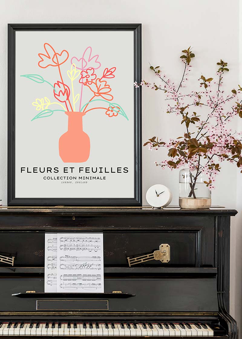 Flowers And Leaves Line Art Vase Print